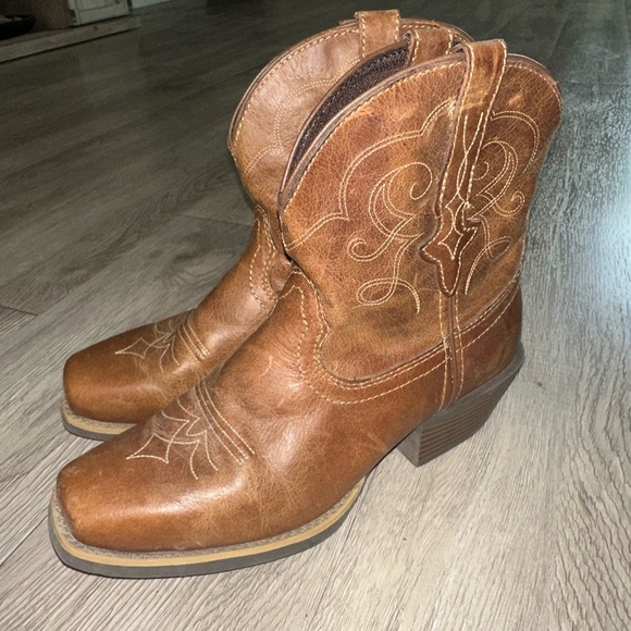 Justin Chellie Brown Leather Western Cowgirl Boots Sz 8.5 B - Picture 1 of 12